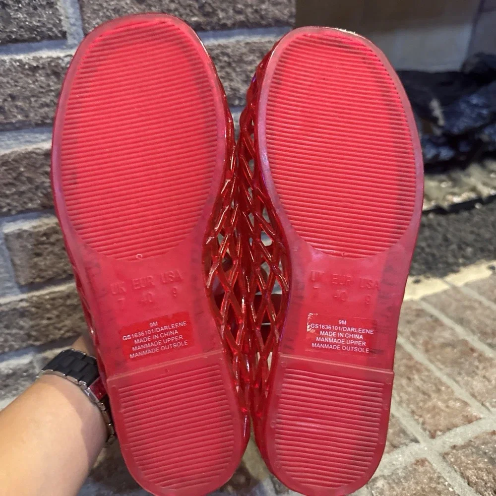 MIA Womens Darleene Jelly Mesh Slip On Flat Open Grid Rubber Shoes Red Sz 9 #562